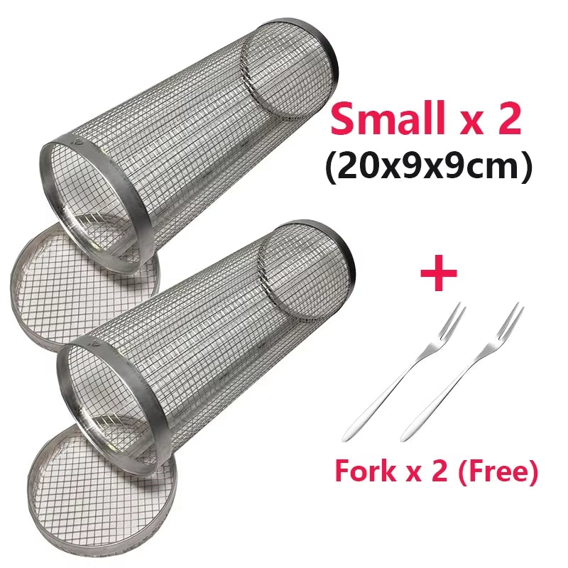 Stainless Steel Rolling BBQ Grill Basket β Leak-Proof Mesh Cylinder for Outdoor Grilling, Camping & Picnic Cooking