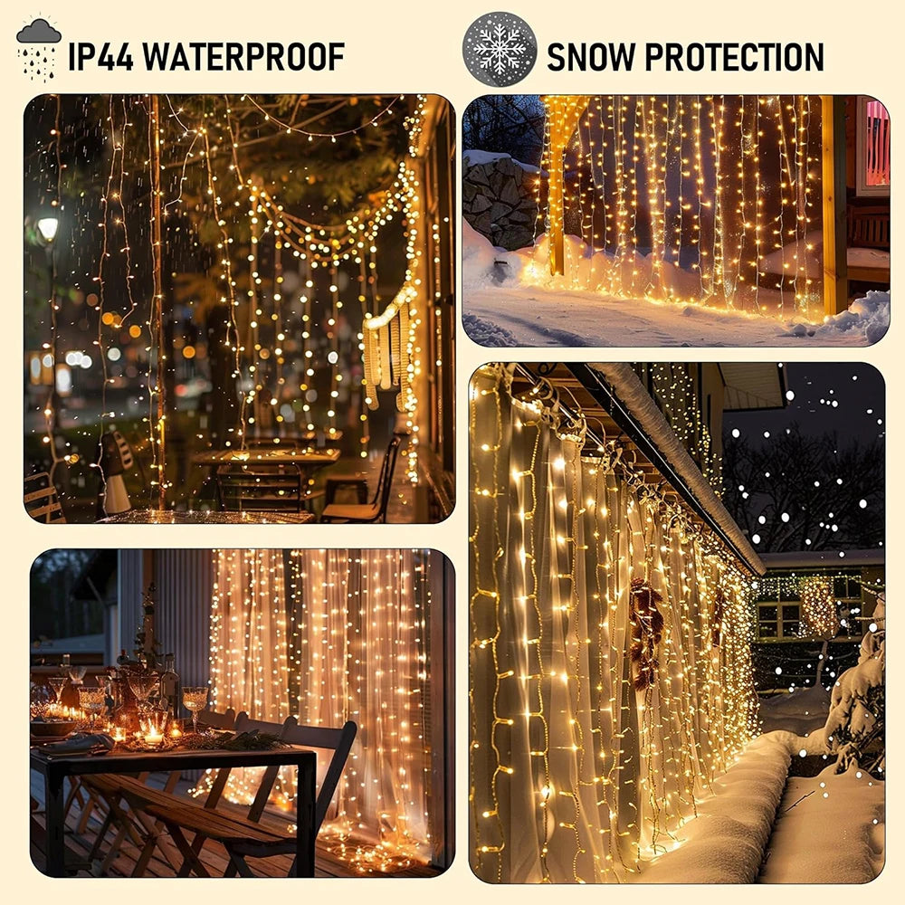 300-LED Curtain Fairy String Lights – 8 Lighting Modes for Christmas, Weddings, Parties & Garden Decorations