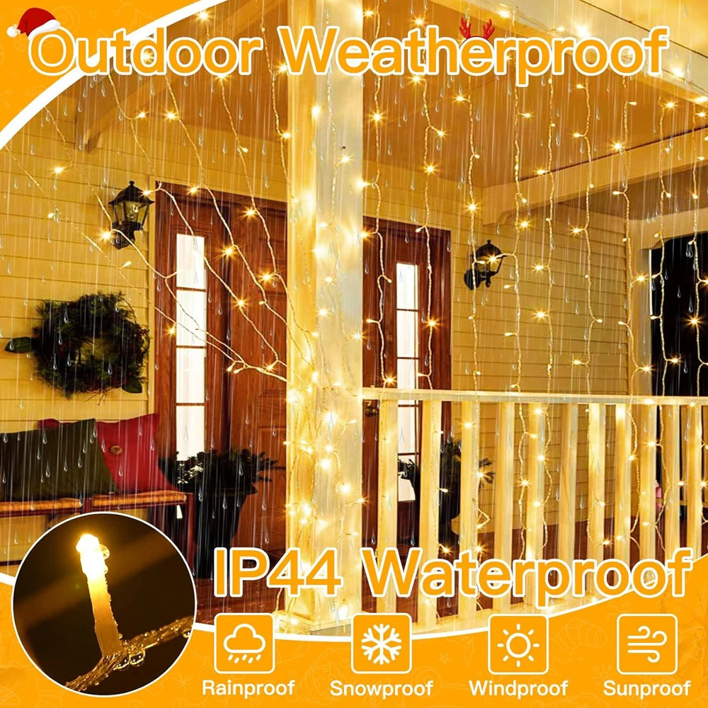 300-LED Curtain Fairy String Lights – 8 Lighting Modes for Christmas, Weddings, Parties & Garden Decorations