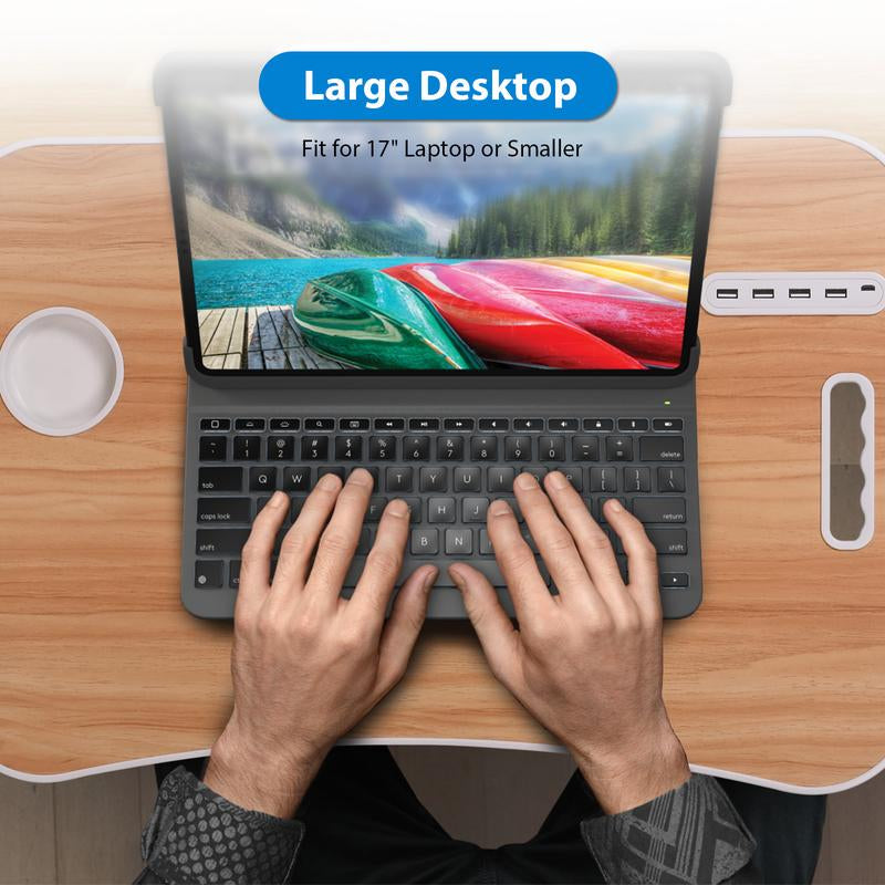 Foldable Laptop Desk for Bed – Portable Bed Table with USB Charging Port, Storage Drawer & Cup Holder