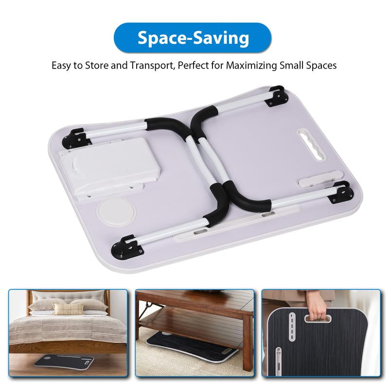Foldable Laptop Desk for Bed – Portable Bed Table with USB Charging Port, Storage Drawer & Cup Holder