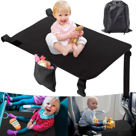 Toddler Airplane Travel Bed – Portable Kids Seat Extender for Airplane, Kids Travel Essentials with Drawstring Bag, 31.3 X 17.3 Inches, Black