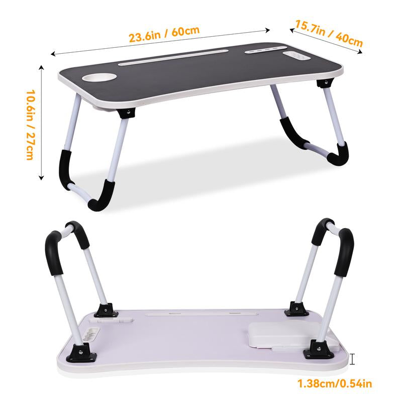 Foldable Laptop Desk for Bed – Portable Bed Table with USB Charging Port, Storage Drawer & Cup Holder