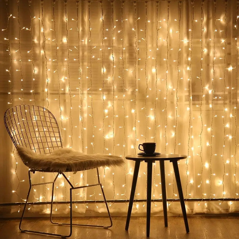 300-LED Curtain Fairy String Lights – 8 Lighting Modes for Christmas, Weddings, Parties & Garden Decorations