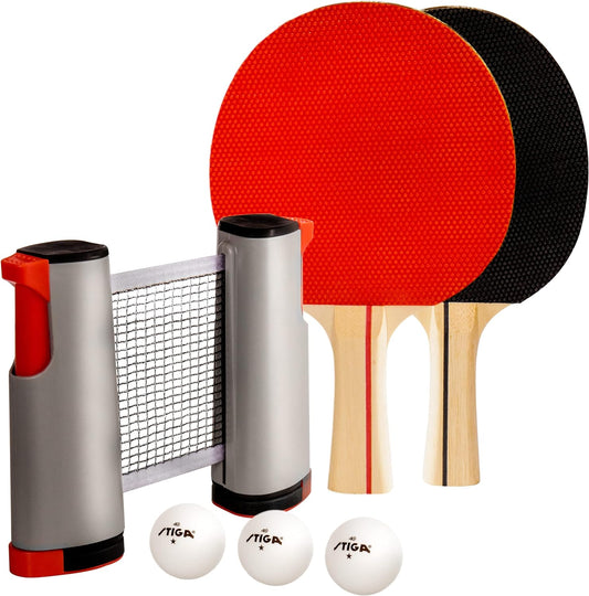 All-In-One Retractable Ping Pong Net Set - Includes 2 Ping Pong Paddles - 3 1-Star Balls | Mesh Storage Bag - Fits up to 72” Wide & 1.75” Thick Table - Clamp & Play on Any Surface