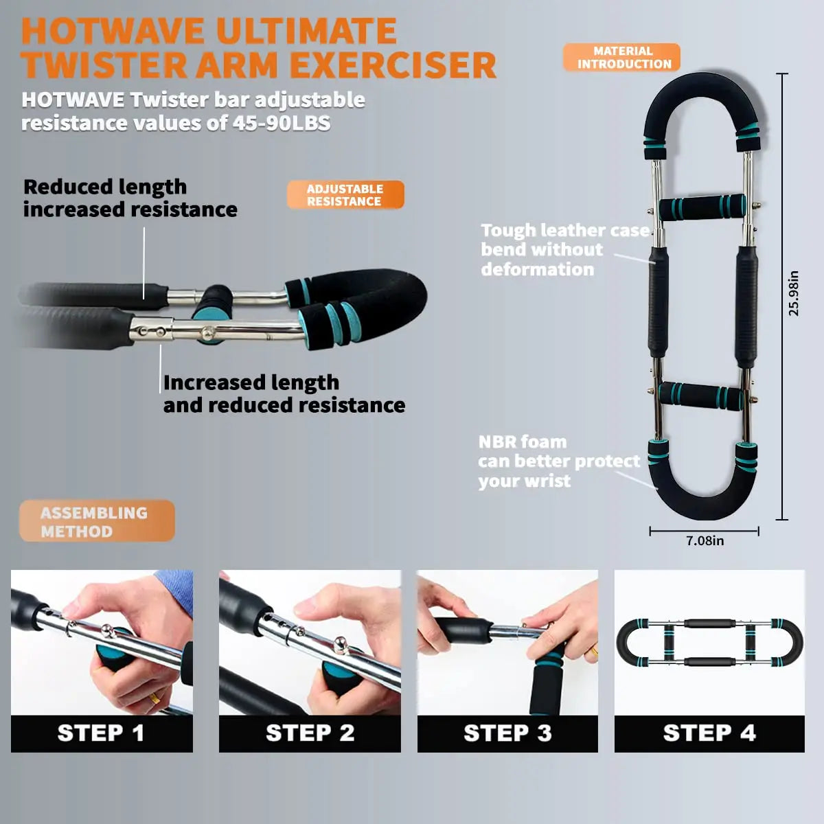 HOTWAVE Adjustable Arm & Chest Trainer – Portable Spring Resistance Strength Training Equipment for Upper Body Workouts