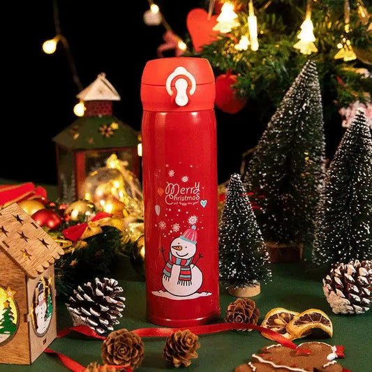 Christmas Thermos Cup – Cartoon Christmas Tree Stainless Steel Insulated Travel Mug for Kids & Coffee Lovers
