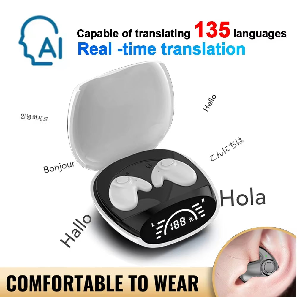 Bluetooth 5.3 AI Translation Earbuds – Wireless Noise-Reduction Headphones Supporting 135 Languages | HiFi Sleep & Travel Earphones