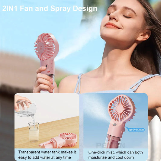 Portable Handheld Mist Fan – Rechargeable USB Mini Fan with Water Humidifier for Cooling on the Go