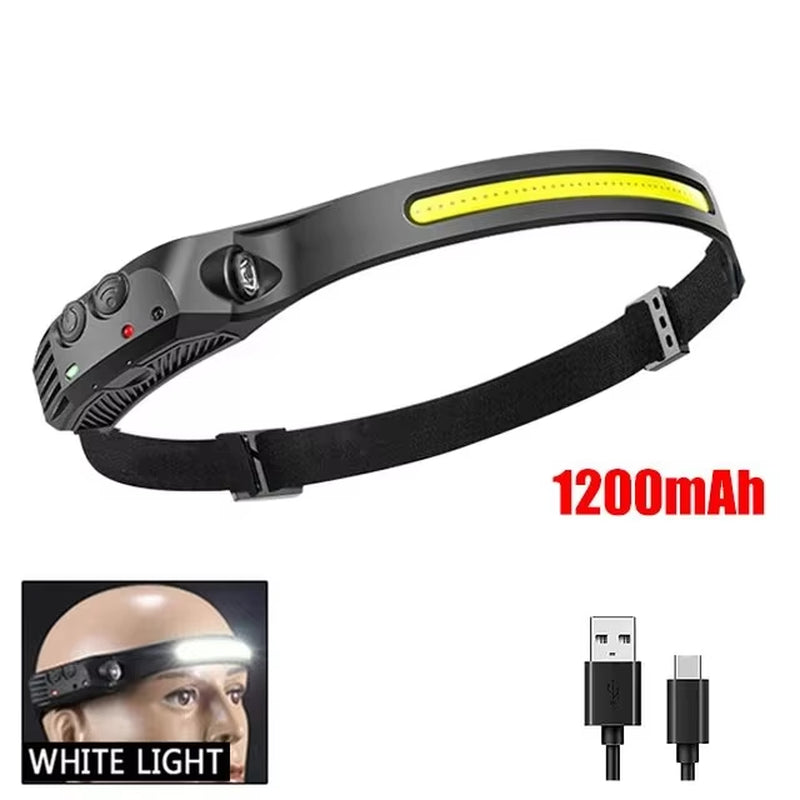COB LED Rechargeable Headlamp – Motion Sensor Headlight with USB Charging for Camping, Fishing & Outdoor Use