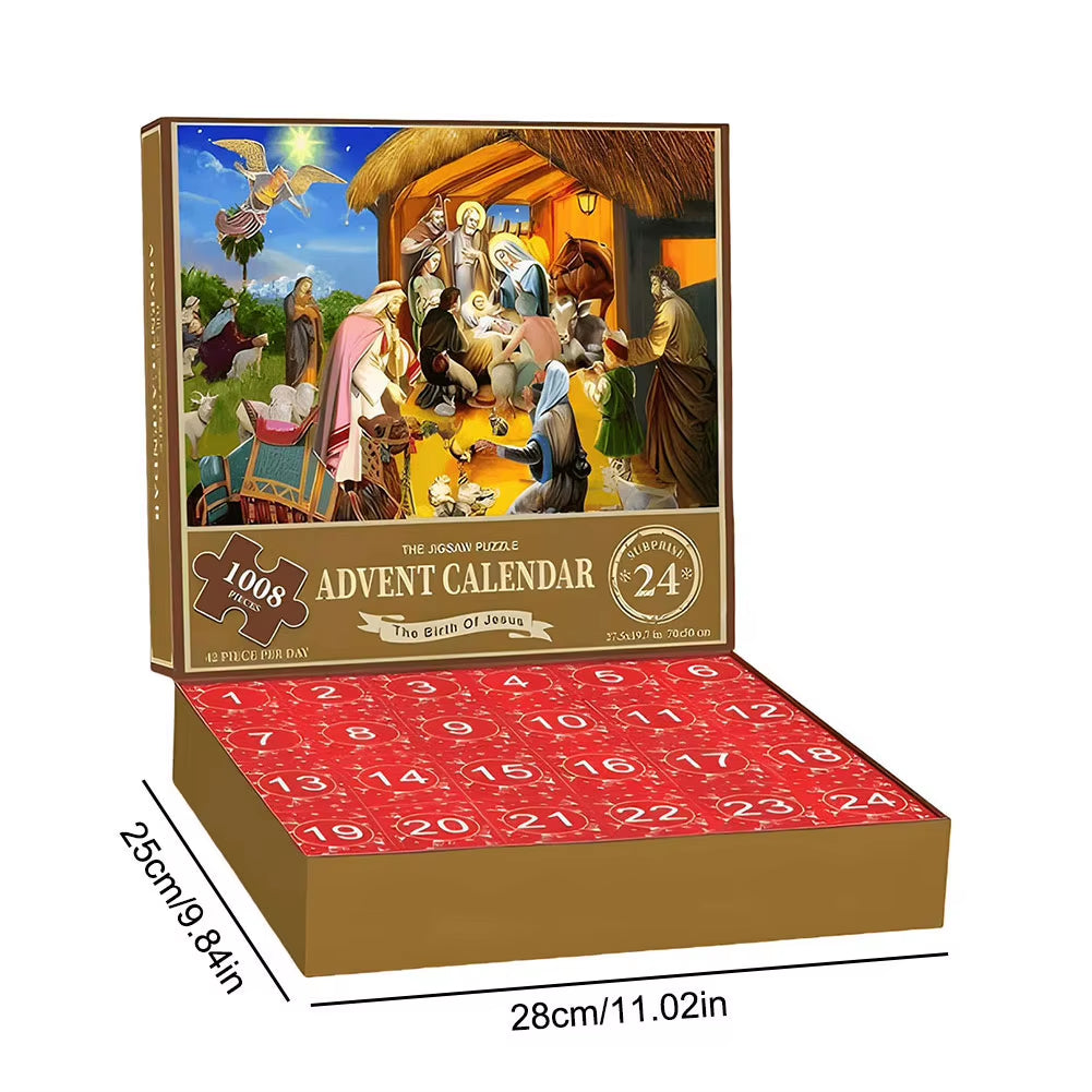 Christmas Puzzle Advent Calendar 2024 – 1008-Piece Festival-Themed Countdown Puzzle for Holiday Home Décor