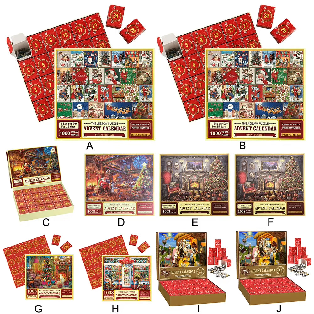 Christmas Puzzle Advent Calendar 2024 – 1008-Piece Festival-Themed Countdown Puzzle for Holiday Home Décor