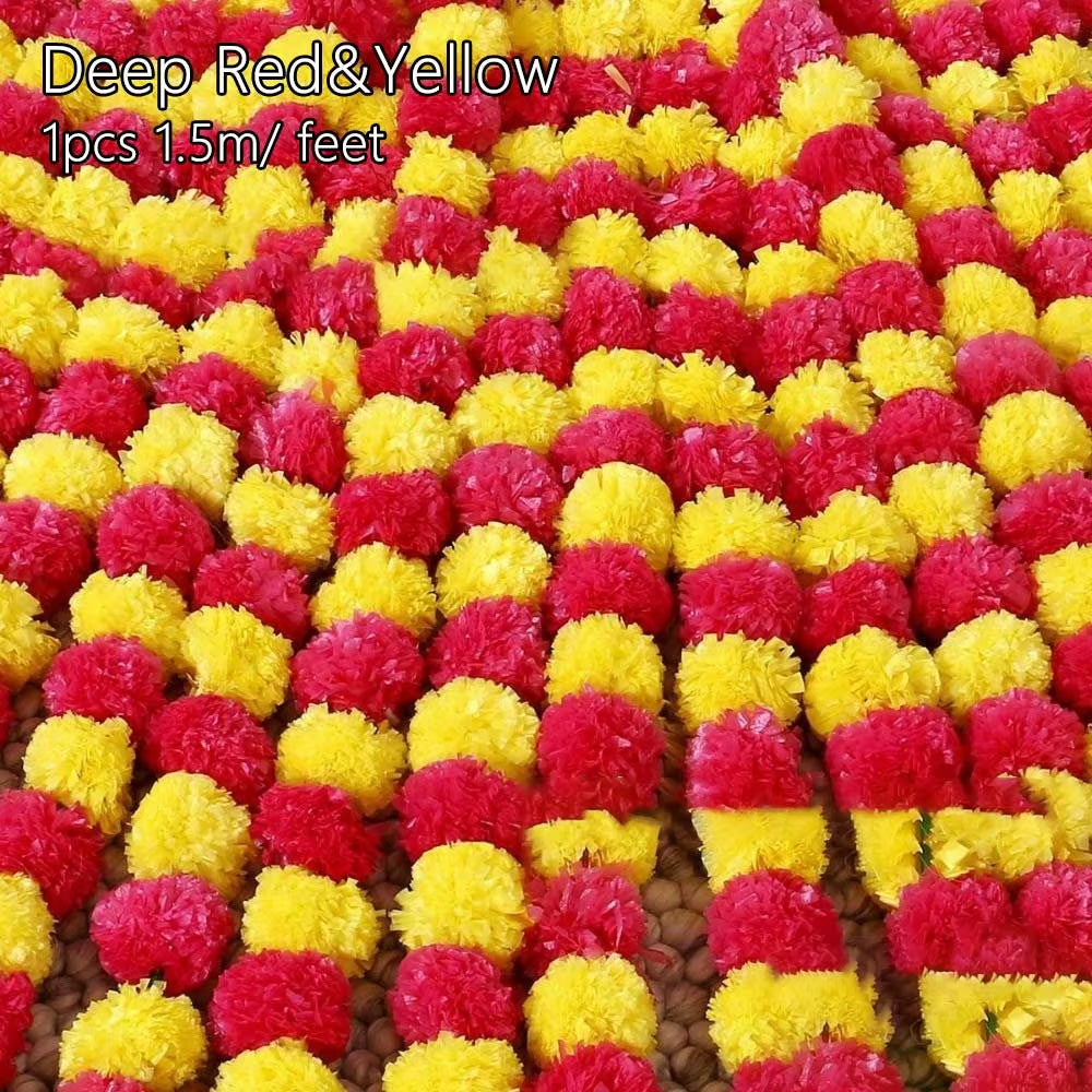 Artificial Marigold Garland – Long Strands for Pooja, Diwali, Weddings, and Festive Decorations