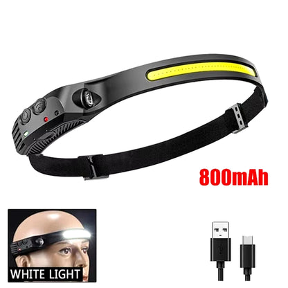 COB LED Rechargeable Headlamp – Motion Sensor Headlight with USB Charging for Camping, Fishing & Outdoor Use