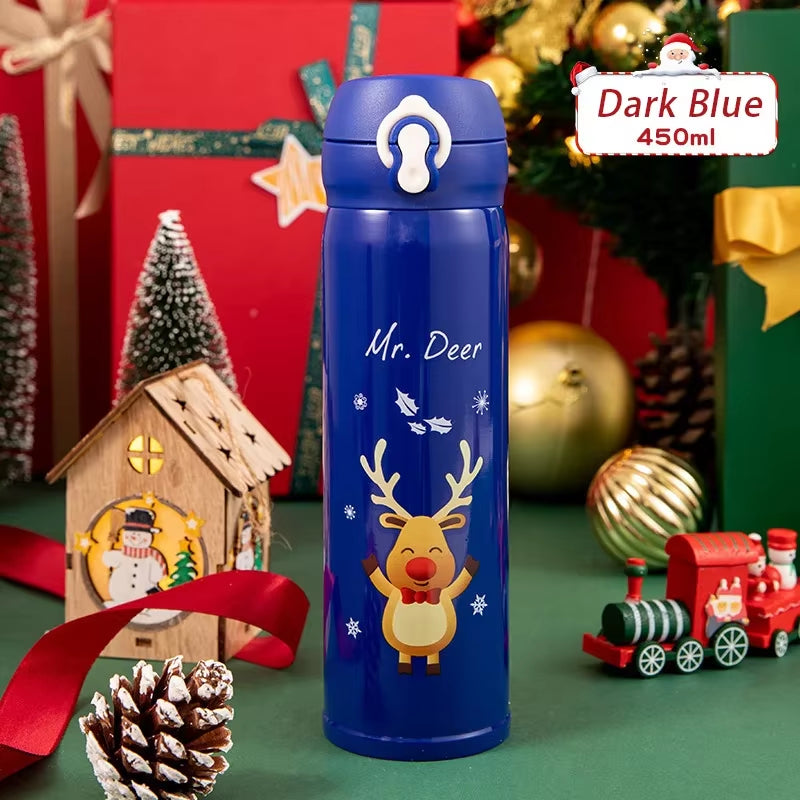 Christmas Thermos Cup – Cartoon Christmas Tree Stainless Steel Insulated Travel Mug for Kids & Coffee Lovers
