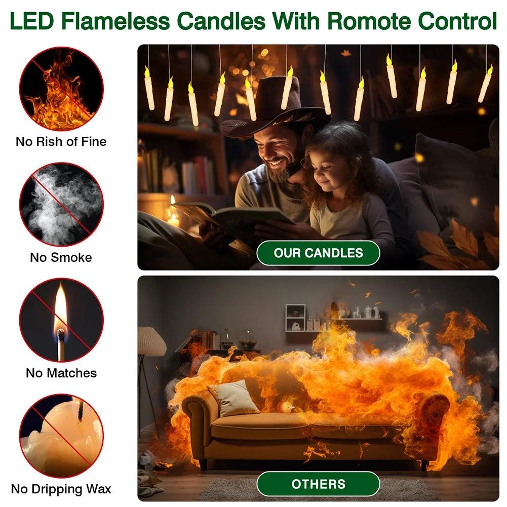 LED Floating Flameless Candles with Magic Wand – Flickering Warm Light for Christmas & Halloween Parties (Set of 12/48)