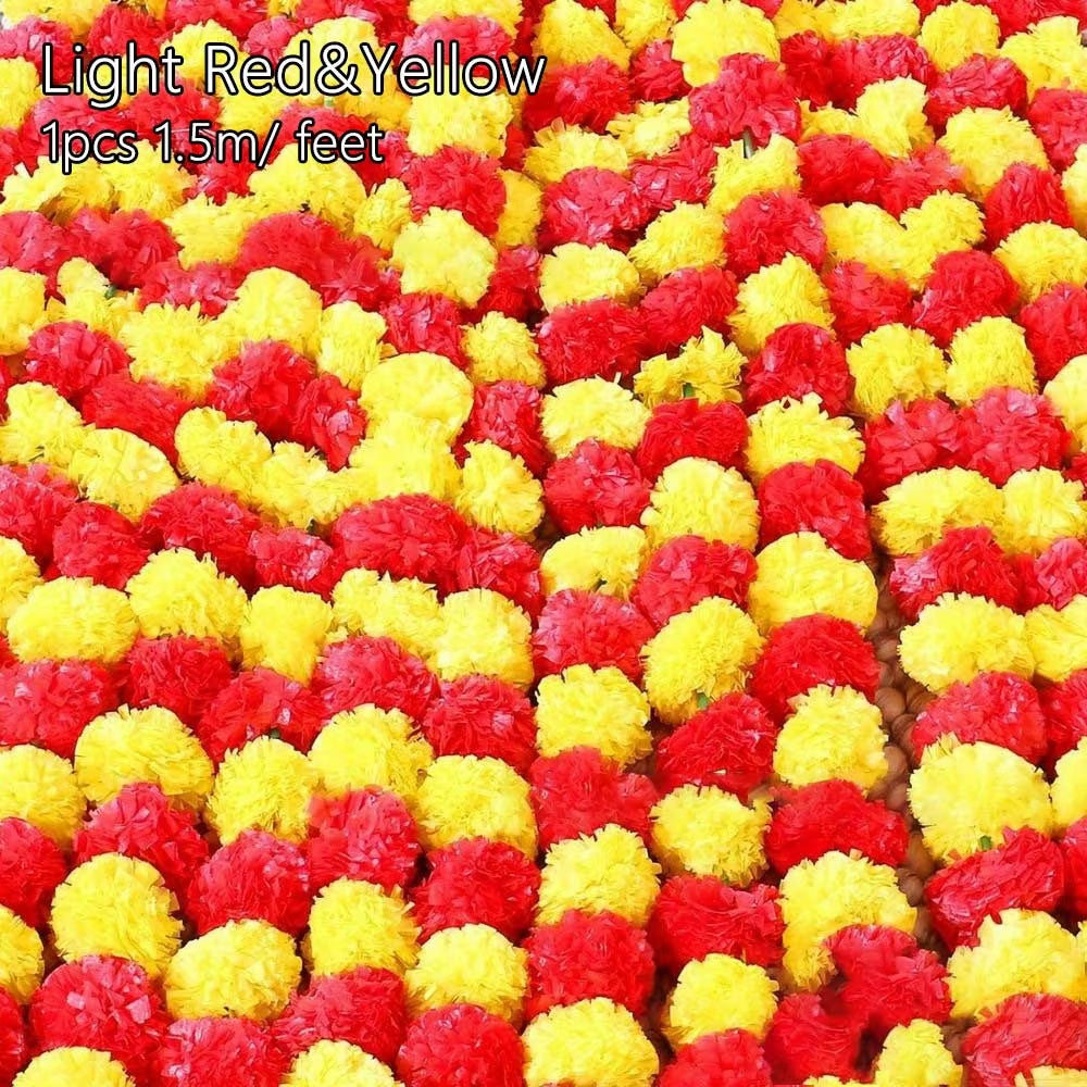 Artificial Marigold Garland – Long Strands for Pooja, Diwali, Weddings, and Festive Decorations