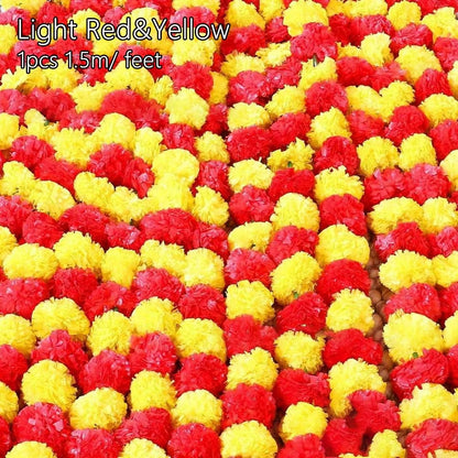 Artificial Marigold Garland – Long Strands for Pooja, Diwali, Weddings, and Festive Decorations