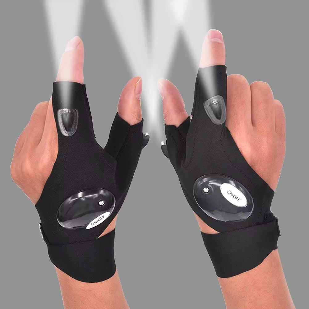 LED Flashlight Fingerless Gloves – Waterproof Hands-Free Torch for Fishing, Camping, Hiking & Outdoor Survival