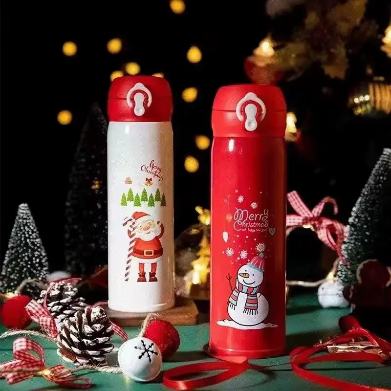 Christmas Thermos Cup – Cartoon Christmas Tree Stainless Steel Insulated Travel Mug for Kids & Coffee Lovers