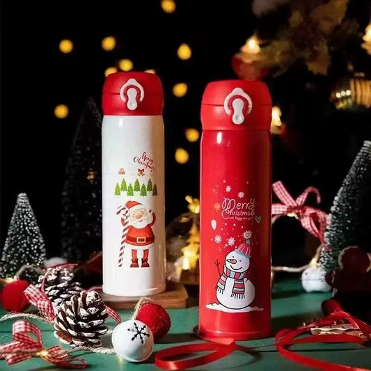 Christmas Thermos Cup – Cartoon Christmas Tree Stainless Steel Insulated Travel Mug for Kids & Coffee Lovers