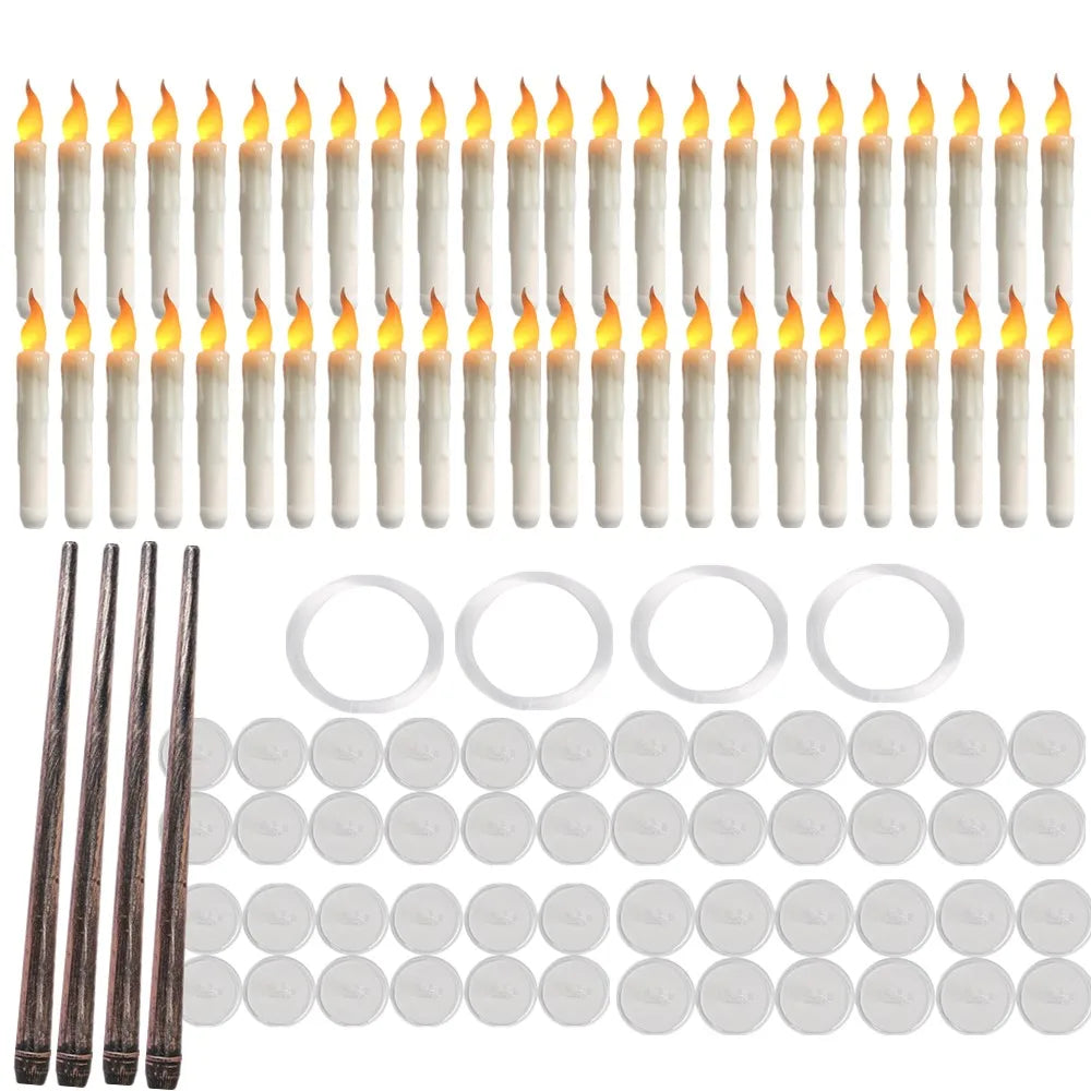 LED Floating Flameless Candles with Magic Wand – Flickering Warm Light for Christmas & Halloween Parties (Set of 12/48)