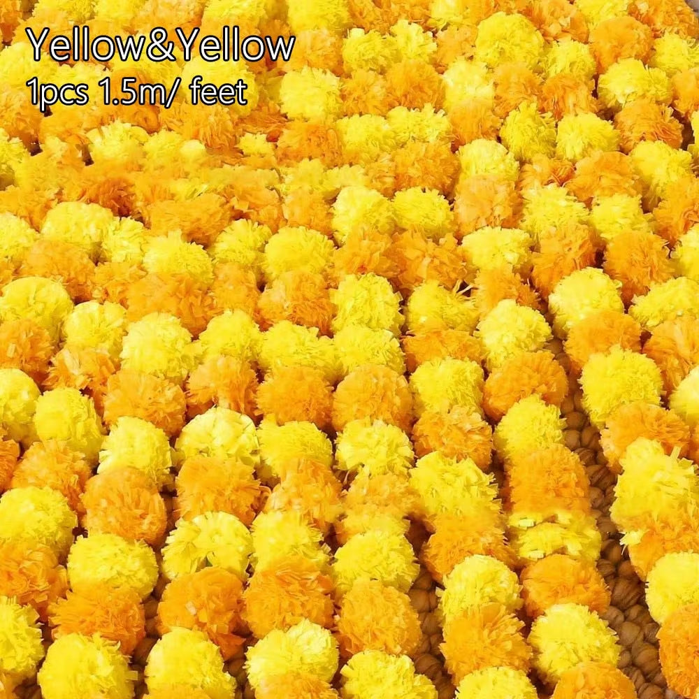 Artificial Marigold Garland – Long Strands for Pooja, Diwali, Weddings, and Festive Decorations