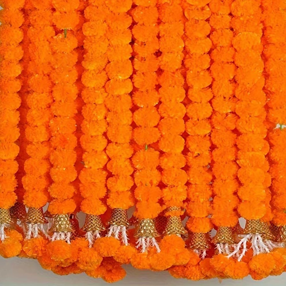 Artificial Marigold Garland – Long Strands for Pooja, Diwali, Weddings, and Festive Decorations