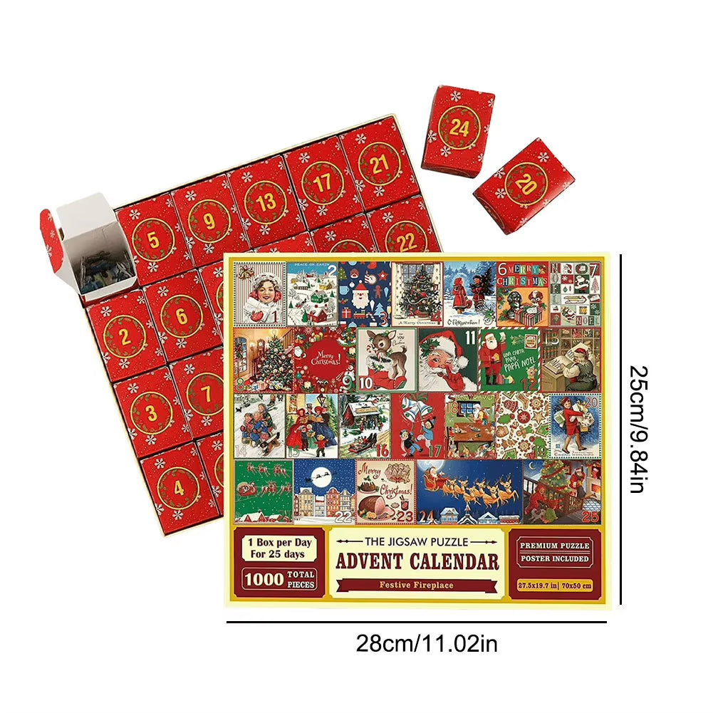 Christmas Puzzle Advent Calendar 2024 – 1008-Piece Festival-Themed Countdown Puzzle for Holiday Home Décor