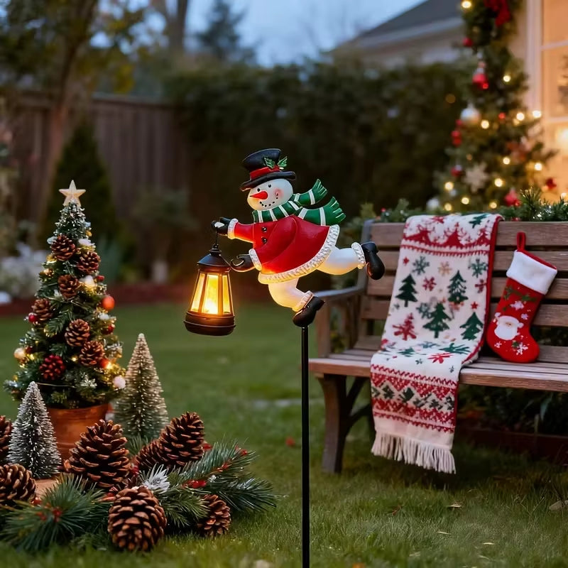 Solar Christmas Snowman & Santa Palace Lights – Warm White Outdoor Kettle Lights for Garden, Lawn & Holiday Decor