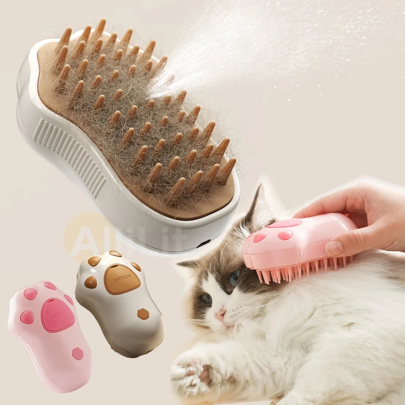 Paw-Shaped Electric Pet Massage & Grooming Brush – Steam Spray Comb for Cats & Dogs