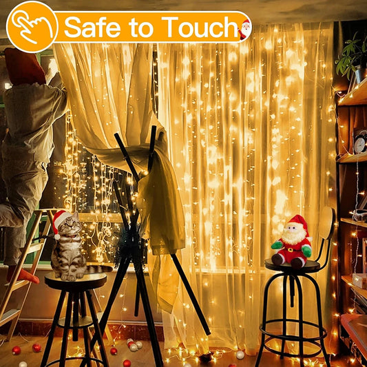 300-LED Curtain Fairy String Lights – 8 Lighting Modes for Christmas, Weddings, Parties & Garden Decorations