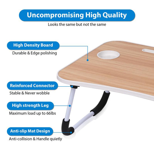 Foldable Laptop Desk for Bed – Portable Bed Table with USB Charging Port, Storage Drawer & Cup Holder