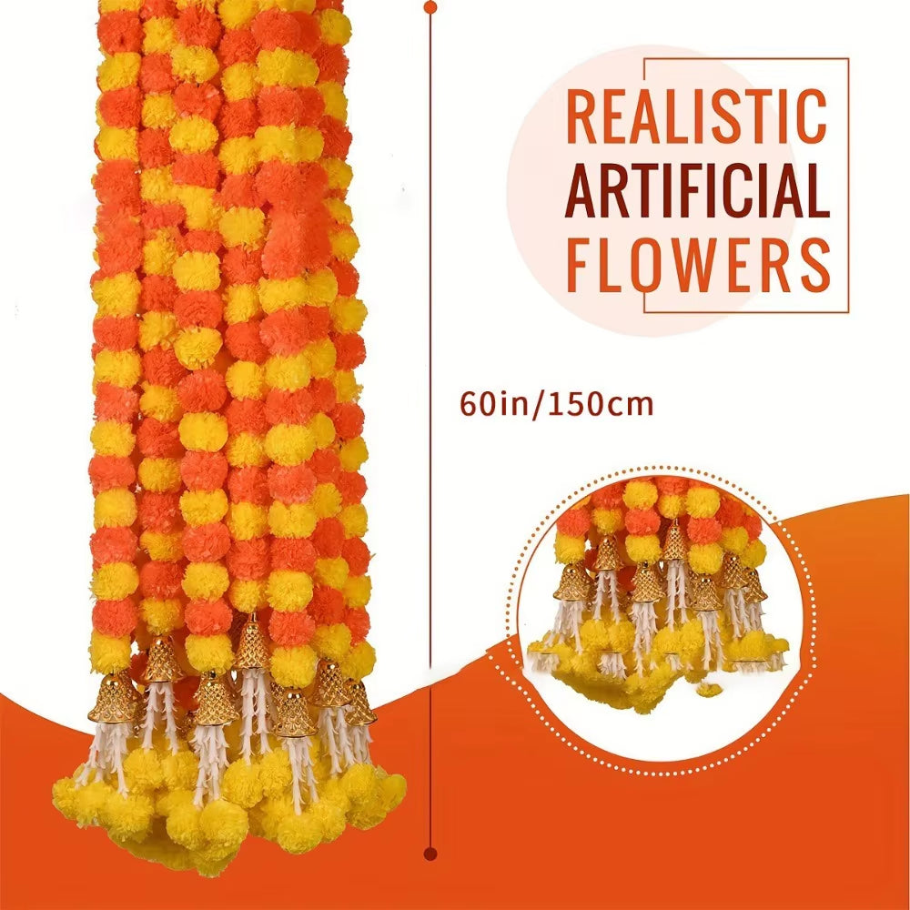 Artificial Marigold Garland – Long Strands for Pooja, Diwali, Weddings, and Festive Decorations
