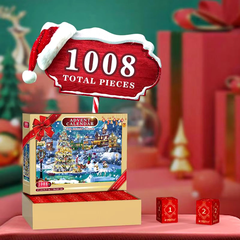 Christmas Puzzle Advent Calendar – 24-Day Countdown with 1008-Piece Jigsaw Puzzle & Blind Gift Box – Perfect Stocking Stuffer