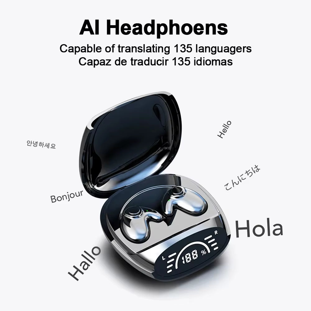 Bluetooth 5.3 AI Translation Earbuds – Wireless Noise-Reduction Headphones Supporting 135 Languages | HiFi Sleep & Travel Earphones