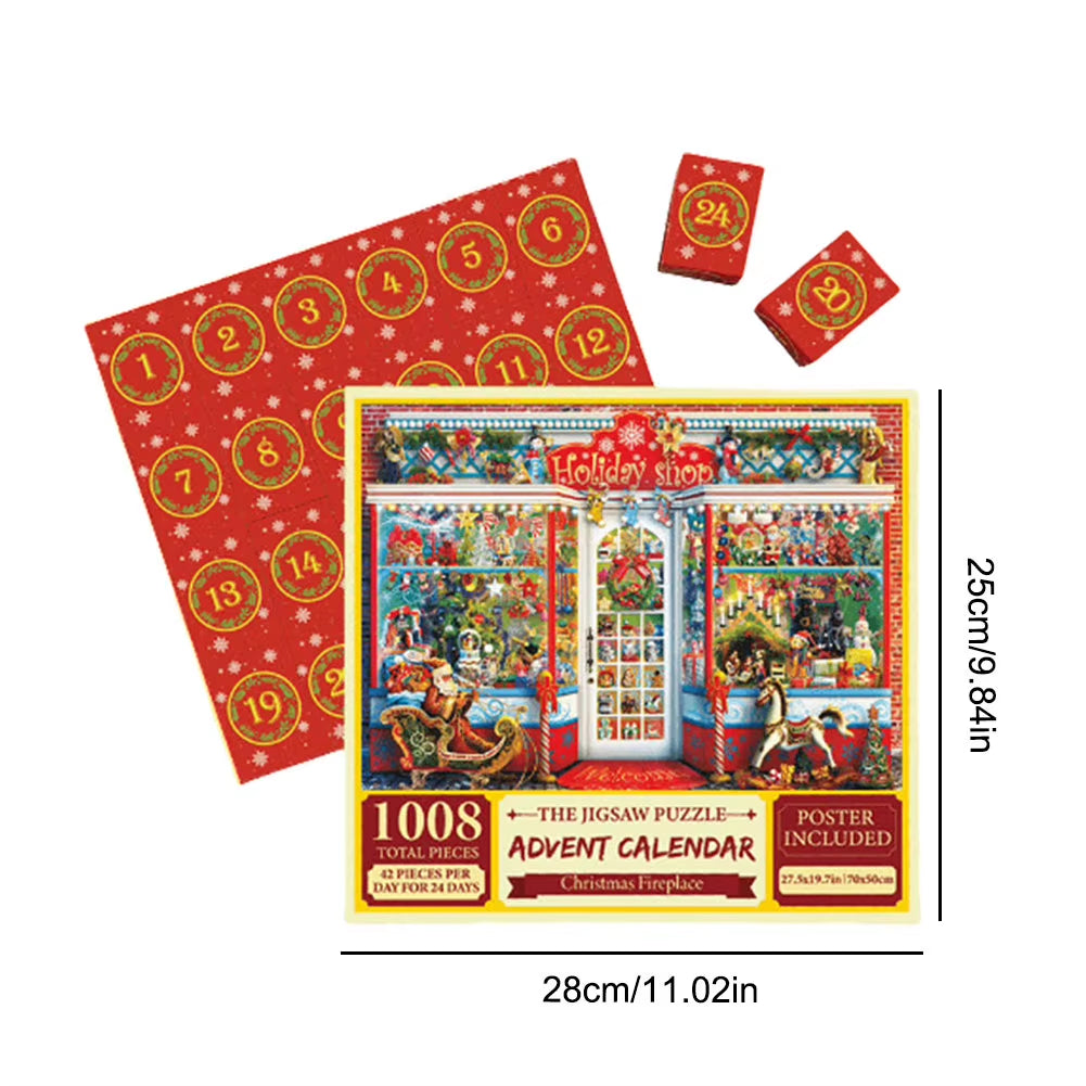 Christmas Puzzle Advent Calendar 2024 – 1008-Piece Festival-Themed Countdown Puzzle for Holiday Home Décor