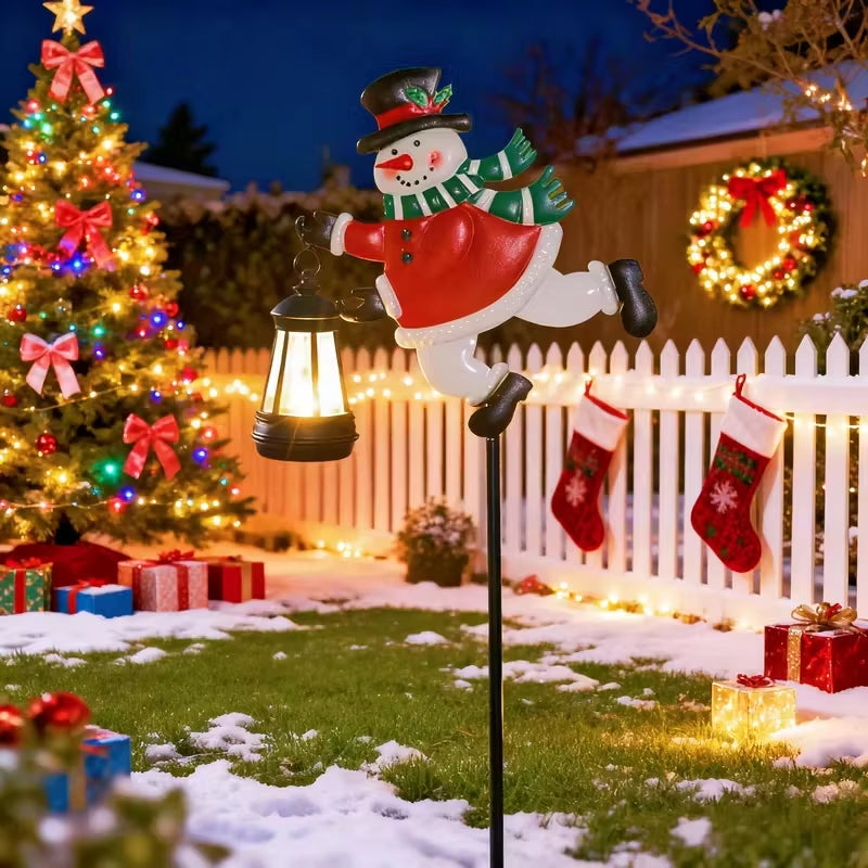 Solar Christmas Snowman & Santa Palace Lights – Warm White Outdoor Kettle Lights for Garden, Lawn & Holiday Decor