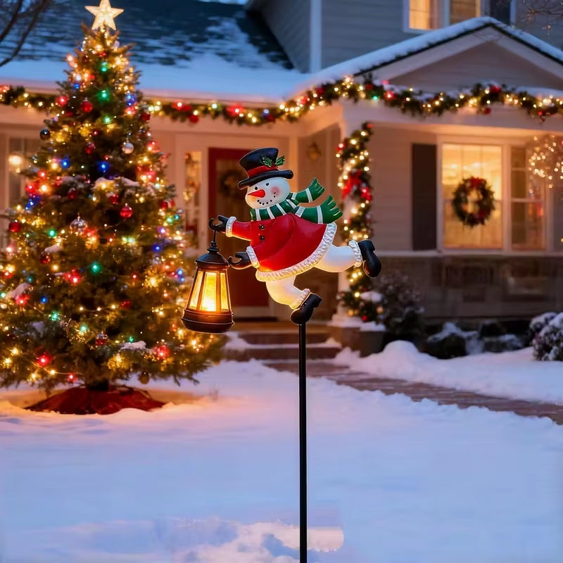 Solar Christmas Snowman & Santa Palace Lights – Warm White Outdoor Kettle Lights for Garden, Lawn & Holiday Decor