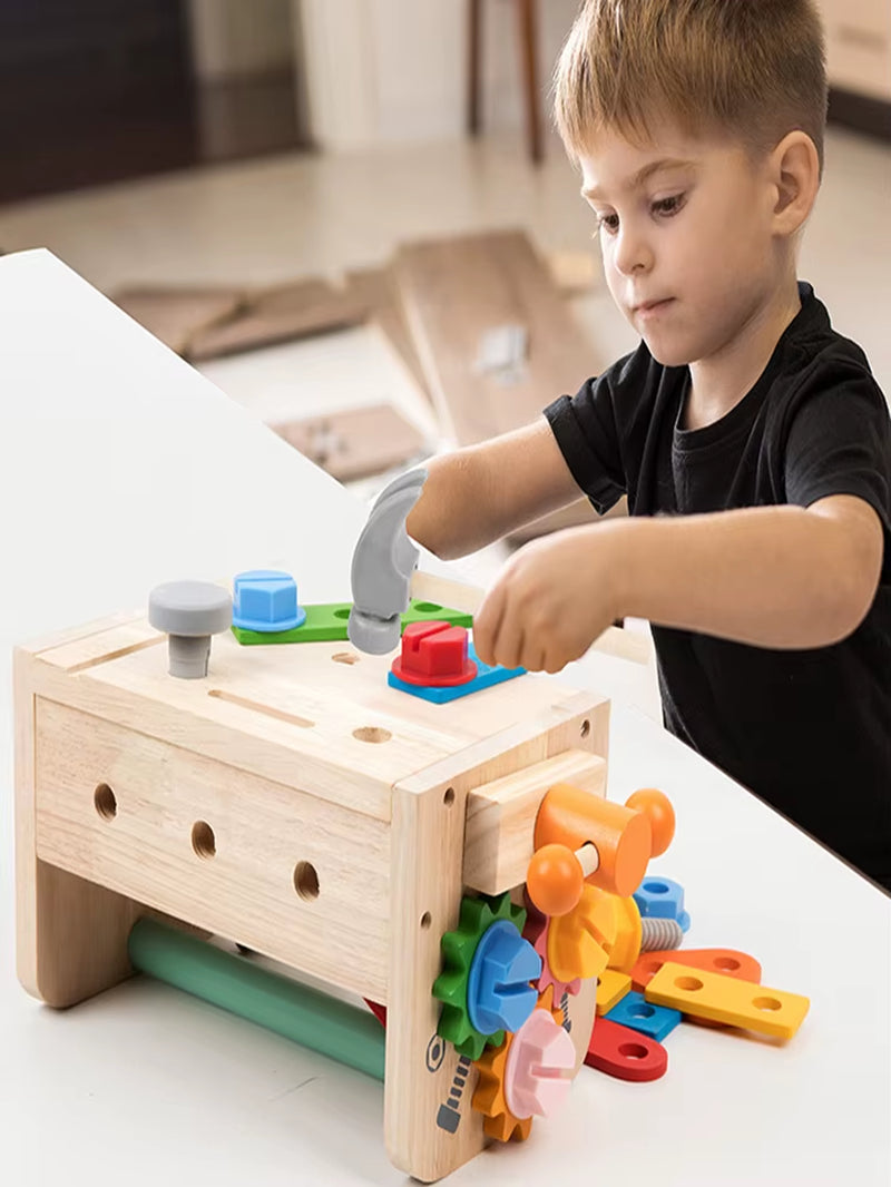 Kids Wooden Tool Bench Set – Montessori Construction Workbench Educational Toy for Boys & Girls | Perfect Christmas & Birthday Gift