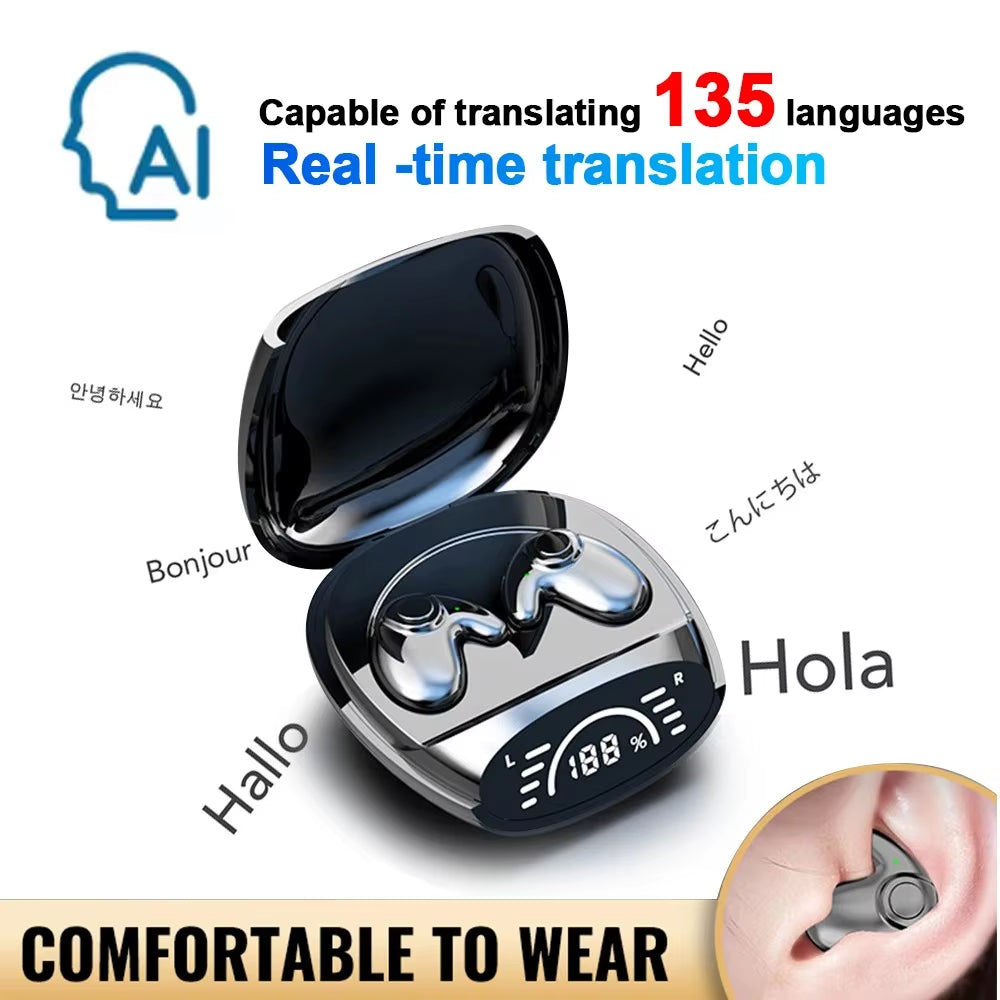 Bluetooth 5.3 AI Translation Earbuds – Wireless Noise-Reduction Headphones Supporting 135 Languages | HiFi Sleep & Travel Earphones