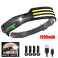 COB LED Rechargeable Headlamp – Motion Sensor Headlight with USB Charging for Camping, Fishing & Outdoor Use