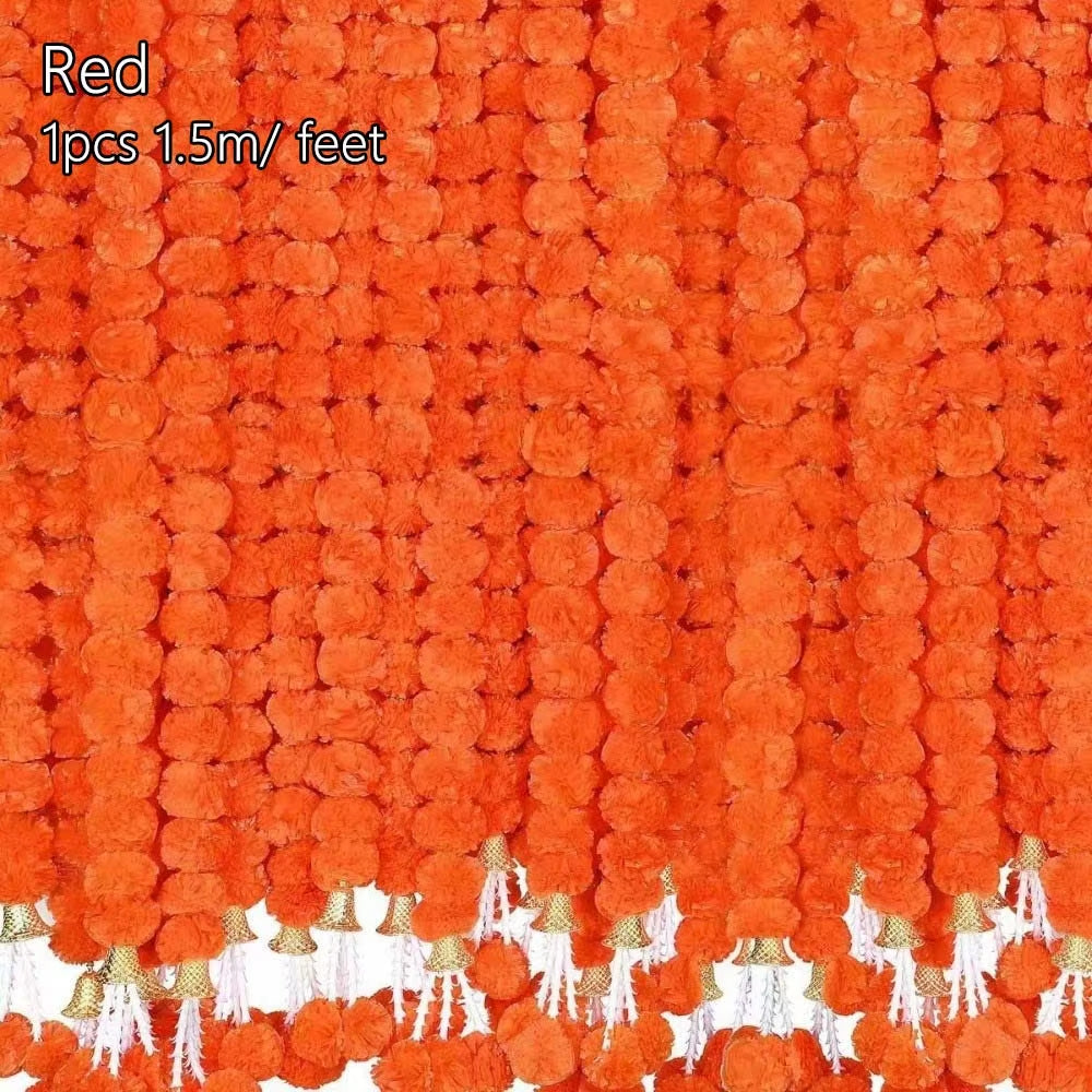 Artificial Marigold Garland – Long Strands for Pooja, Diwali, Weddings, and Festive Decorations