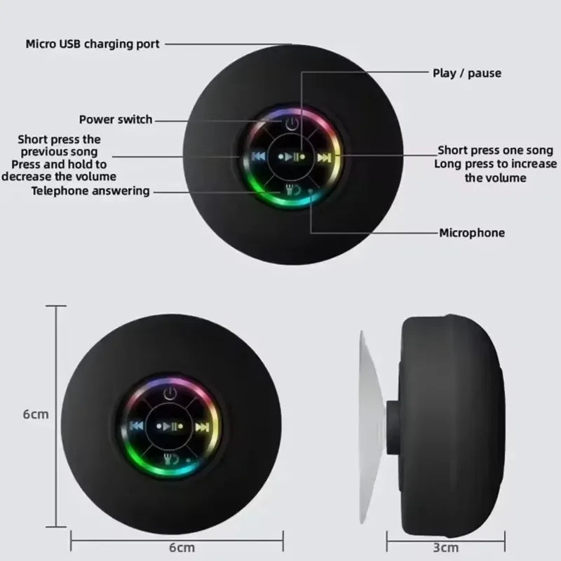 Waterproof Bluetooth Shower Speaker – Mini Portable Wireless Speaker with Suction Cup for Bathroom, Outdoors & Sports