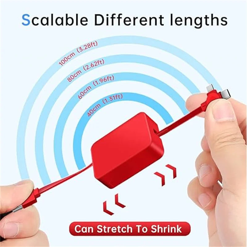 3-in-1 Retractable Multi Charging Cable – USB Compatible with iPhone, Android, Type-C, Portable Fast Charger & Phone Holder