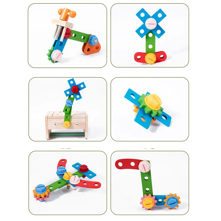 Kids Wooden Tool Bench Set – Montessori Construction Workbench Educational Toy for Boys & Girls | Perfect Christmas & Birthday Gift