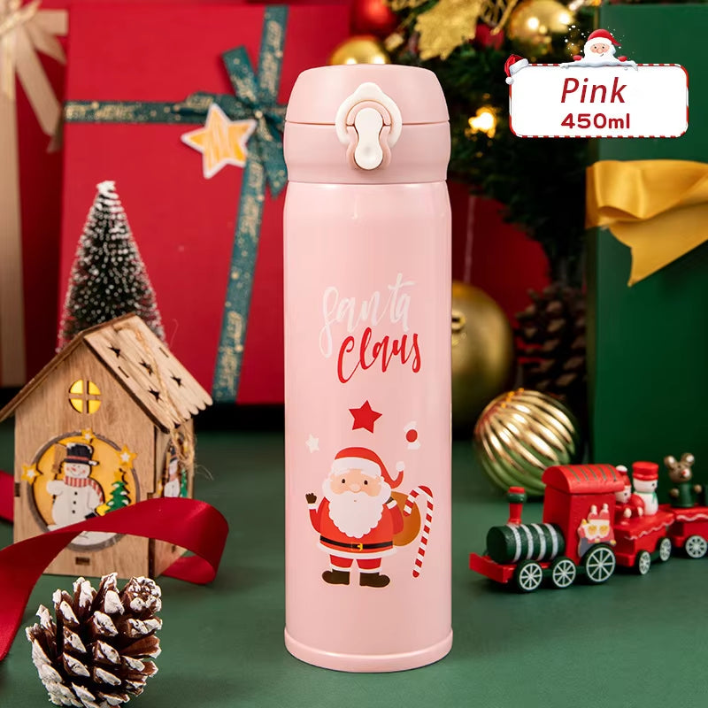 Christmas Thermos Cup – Cartoon Christmas Tree Stainless Steel Insulated Travel Mug for Kids & Coffee Lovers