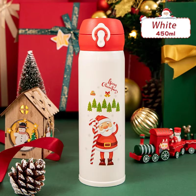 Christmas Thermos Cup – Cartoon Christmas Tree Stainless Steel Insulated Travel Mug for Kids & Coffee Lovers