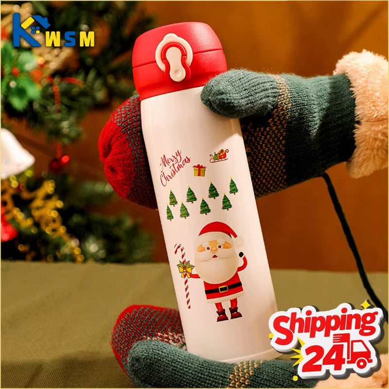 Christmas Thermos Cup – Cartoon Christmas Tree Stainless Steel Insulated Travel Mug for Kids & Coffee Lovers