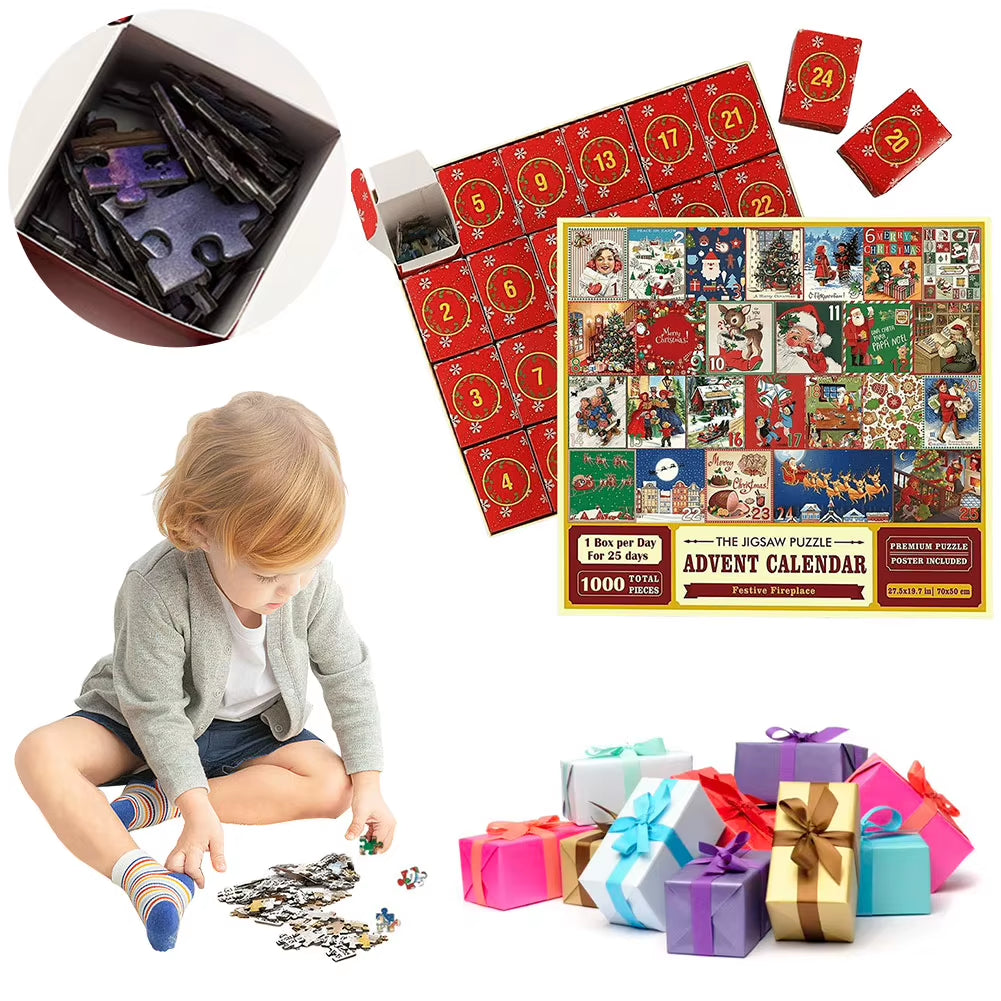 Christmas Puzzle Advent Calendar 2024 – 1008-Piece Festival-Themed Countdown Puzzle for Holiday Home Décor